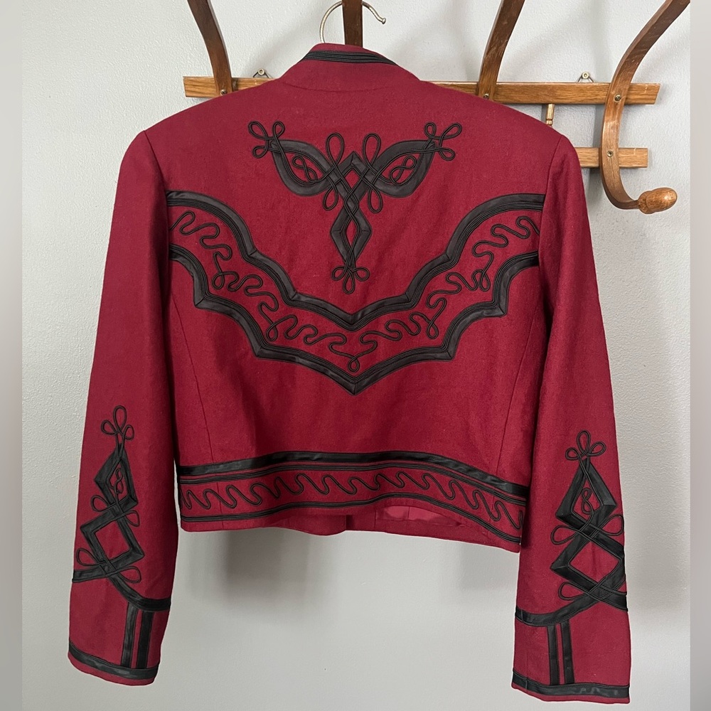 Cambridge Dry Goods Company Dark Red Boiled Wool Blazer Western Details Size 6
